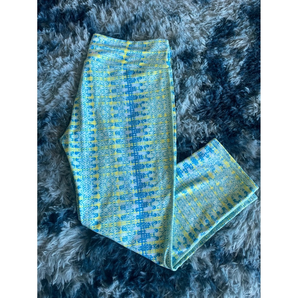 O'Neill 365 XL Blue Yellow Print Capri Leggings Athletic Activewear